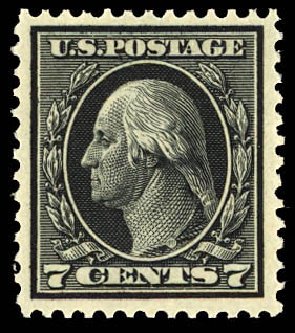 US Stamp Values Scott Cat. 407: 1914 7c Washington Perf 12. Daniel Kelleher Auctions, Dec 2012, Sale 633, Lot 710