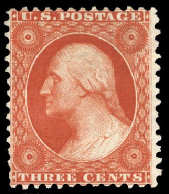 Value of US Stamps Scott Catalogue # 41 - 1875 3c Washington Reprint. Cherrystone Auctions, Sep 2012, Sale 201209, Lot 37