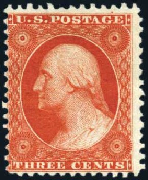US Stamps Values Scott Catalog 41 - 3c 1875 Washington Reprint. Harmer-Schau Auction Galleries, Oct 2009, Sale 83, Lot 330