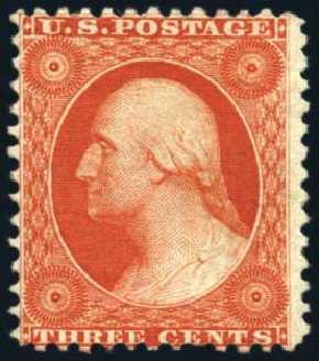 US Stamps Value Scott #41: 1875 3c Washington Reprint. Harmer-Schau Auction Galleries, Feb 2009, Sale 80, Lot 1111