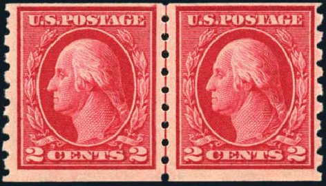 Values of US Stamps Scott Catalog 413 - 1912 2c Washington Coil. Harmer-Schau Auction Galleries, Feb 2010, Sale 84, Lot 1580