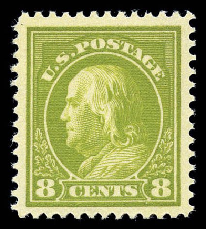 US Stamps Values Scott Cat. #414: 1912 8c Franklin Perf 12. Matthew Bennett International, Sep 2010, Sale 333, Lot 3748