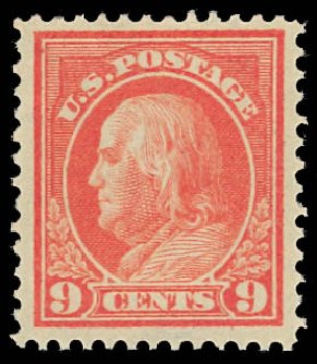Value of US Stamps Scott Catalogue #415 - 9c 1914 Franklin Perf 12. Daniel Kelleher Auctions, Jan 2012, Sale 628, Lot 489