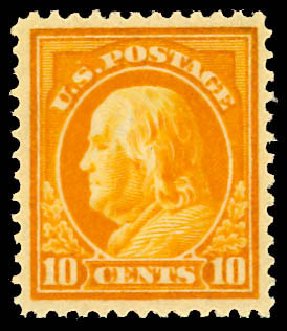 US Stamps Values Scott Cat. #416: 1912 10c Franklin Perf 12. Daniel Kelleher Auctions, Dec 2012, Sale 633, Lot 726