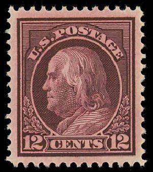 Cost of US Stamps Scott Cat. # 417: 1914 12c Franklin Perf 12. Daniel Kelleher Auctions, Jul 2011, Sale 625, Lot 967