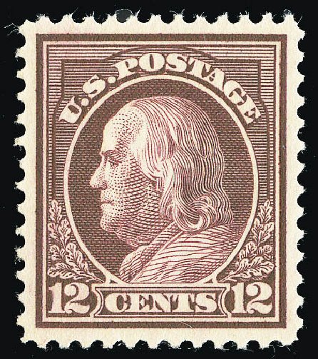 US Stamps Prices Scott Cat. # 417: 12c 1914 Franklin Perf 12. Matthew Bennett International, Sep 2012, Sale 346, Lot 830