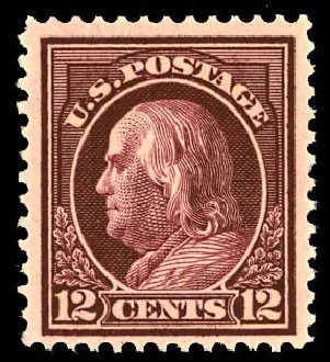 Costs of US Stamp Scott Catalogue #417: 1914 12c Franklin Perf 12. Daniel Kelleher Auctions, Dec 2012, Sale 633, Lot 730