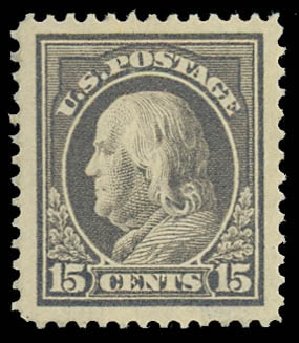 Values of US Stamps Scott Catalog #418: 1912 15c Franklin Perf 12. Daniel Kelleher Auctions, Oct 2012, Sale 632, Lot 1337