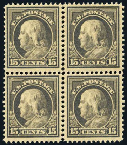 Costs of US Stamps Scott Catalog 418: 1912 15c Franklin Perf 12. Harmer-Schau Auction Galleries, Aug 2012, Sale 94, Lot 1545