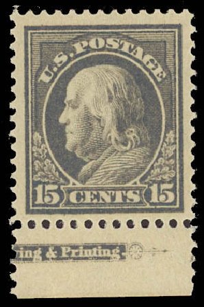 Cost of US Stamps Scott Catalog # 418 - 1912 15c Franklin Perf 12. Daniel Kelleher Auctions, Oct 2012, Sale 632, Lot 1335