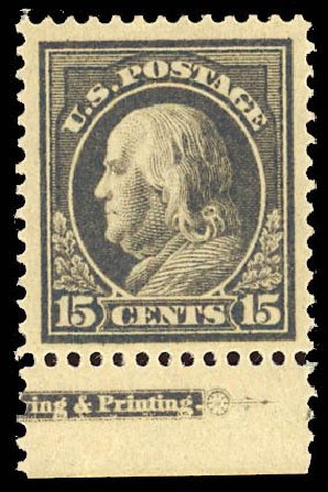 Prices of US Stamp Scott Cat. # 418 - 1912 15c Franklin Perf 12. Daniel Kelleher Auctions, Dec 2012, Sale 633, Lot 732