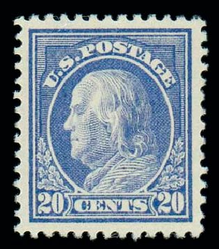Values of US Stamps Scott Catalogue 419: 1914 20c Franklin Perf 12. Matthew Bennett International, Dec 2007, Sale 325, Lot 2057