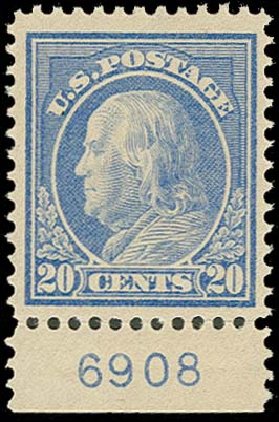 US Stamp Value Scott Cat. # 419: 1914 20c Franklin Perf 12. H.R. Harmer, Oct 2014, Sale 3006, Lot 1357