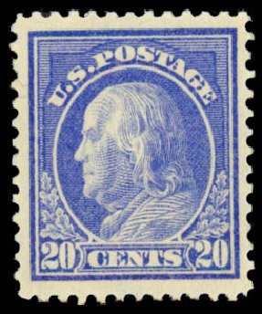 Prices of US Stamp Scott Catalog 419 - 20c 1914 Franklin Perf 12. Daniel Kelleher Auctions, Sep 2013, Sale 639, Lot 3527