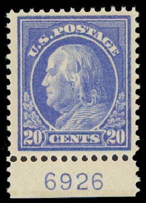 US Stamp Prices Scott Cat. 419: 20c 1914 Franklin Perf 12. Daniel Kelleher Auctions, Jul 2011, Sale 625, Lot 968