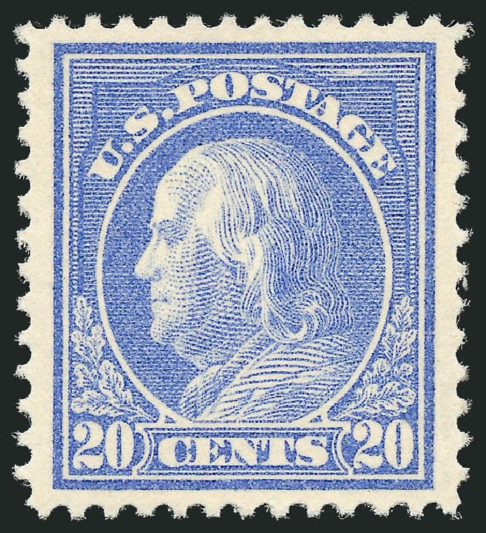 US Stamps Prices Scott 419: 20c 1914 Franklin Perf 12. Robert Siegel Auction Galleries, Jul 2014, Sale 1077, Lot 259