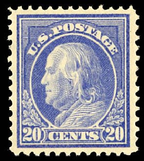 Value of US Stamp Scott Cat. #419: 20c 1914 Franklin Perf 12. Daniel Kelleher Auctions, Dec 2012, Sale 633, Lot 734