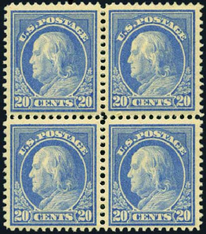 Prices of US Stamp Scott Cat. #419: 20c 1914 Franklin Perf 12. Harmer-Schau Auction Galleries, Jan 2013, Sale 96, Lot 566