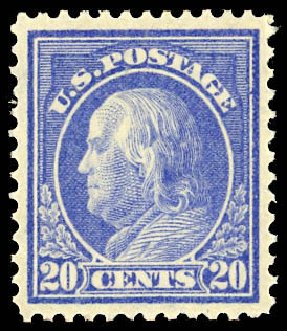 Costs of US Stamp Scott Catalogue #419 - 20c 1914 Franklin Perf 12. Daniel Kelleher Auctions, Dec 2012, Sale 633, Lot 736