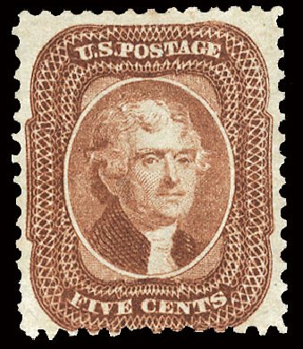 Cost of US Stamp Scott Catalogue 42 - 1875 5c Jefferson Reprint. Cherrystone Auctions, Nov 2008, Sale 200811, Lot 1028