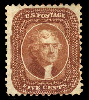 US Stamp Price Scott # 42 - 5c 1875 Jefferson Reprint. Cherrystone Auctions, Jan 2010, Sale 201001, Lot 52