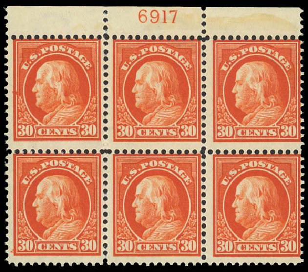 US Stamp Values Scott # 420: 30c 1914 Franklin Perf 12. Daniel Kelleher Auctions, Aug 2012, Sale 631, Lot 1187