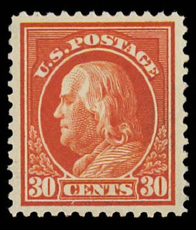 Cost of US Stamps Scott Catalog 420 - 30c 1914 Franklin Perf 12. Daniel Kelleher Auctions, Oct 2011, Sale 626, Lot 368