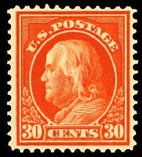 Price of US Stamp Scott Catalog # 420 - 30c 1914 Franklin Perf 12. Daniel Kelleher Auctions, Dec 2012, Sale 633, Lot 738