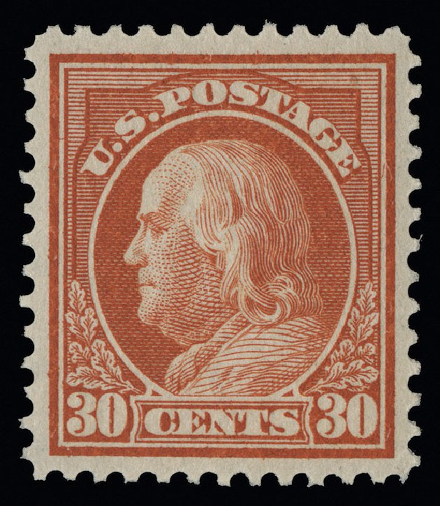 Costs of US Stamps Scott # 420 - 30c 1914 Franklin Perf 12. Spink Shreves Galleries, Aug 2013, Sale 144, Lot 239