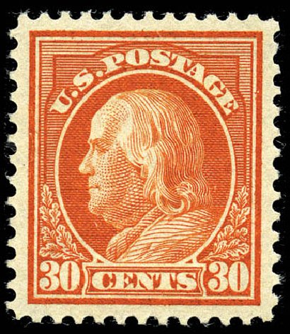 Cost of US Stamps Scott Catalogue 420 - 30c 1914 Franklin Perf 12. Matthew Bennett International, Feb 2012, Sale 340, Lot 450