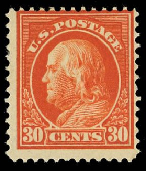US Stamps Value Scott Catalog 420 - 30c 1914 Franklin Perf 12. Daniel Kelleher Auctions, Jul 2011, Sale 625, Lot 970