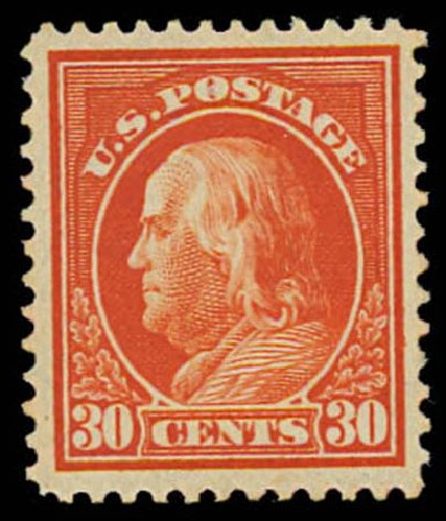 US Stamp Price Scott Catalog #420: 1914 30c Franklin Perf 12. Daniel Kelleher Auctions, Oct 2011, Sale 626, Lot 370