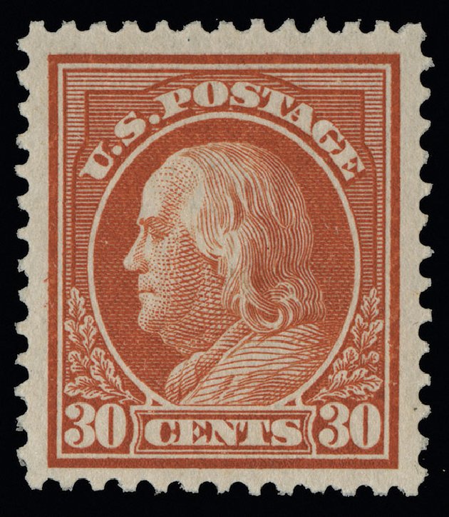 US Stamp Price Scott 420: 1914 30c Franklin Perf 12. Spink Shreves Galleries, Aug 2013, Sale 144, Lot 240