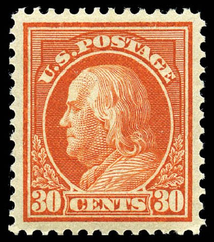 US Stamps Values Scott Cat. 420 - 1914 30c Franklin Perf 12. Matthew Bennett International, Feb 2012, Sale 340, Lot 451