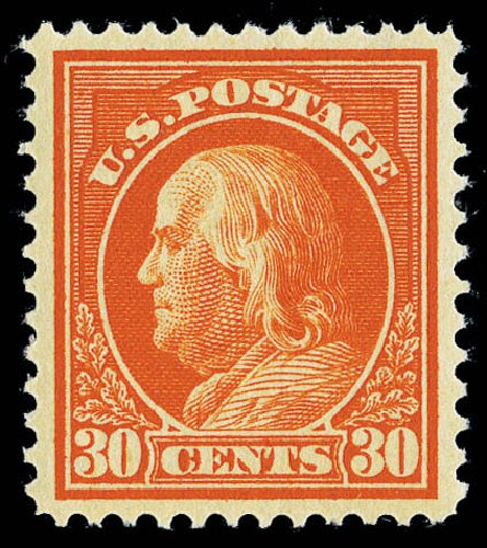 Cost of US Stamps Scott Cat. 420 - 1914 30c Franklin Perf 12. Matthew Bennett International, Sep 2012, Sale 346, Lot 831