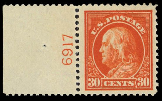 Costs of US Stamp Scott Catalogue 420 - 30c 1914 Franklin Perf 12. Daniel Kelleher Auctions, Jan 2012, Sale 628, Lot 491