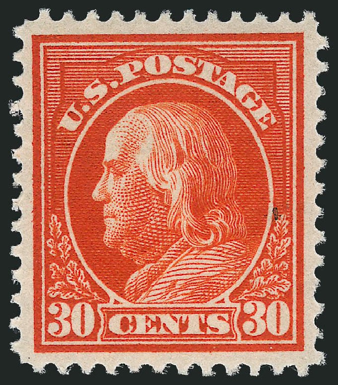 US Stamps Values Scott # 420 - 30c 1914 Franklin Perf 12. Robert Siegel Auction Galleries, Dec 2013, Sale 1062, Lot 605