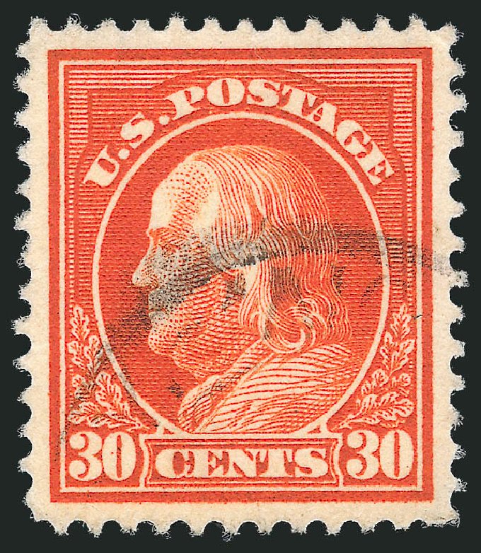 US Stamps Value Scott Catalog # 420: 1914 30c Franklin Perf 12. Robert Siegel Auction Galleries, Oct 2012, Sale 1032, Lot 3523