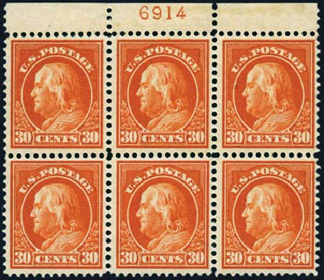 Value of US Stamps Scott Catalog #420 - 30c 1914 Franklin Perf 12. Harmer-Schau Auction Galleries, Aug 2012, Sale 94, Lot 1546