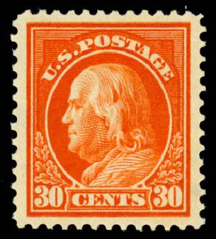 US Stamp Prices Scott Catalog #420: 30c 1914 Franklin Perf 12. Daniel Kelleher Auctions, Mar 2013, Sale 635, Lot 526