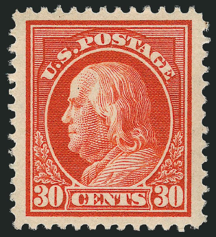 Values of US Stamps Scott Catalog 420 - 1914 30c Franklin Perf 12. Robert Siegel Auction Galleries, Sep 2009, Sale 968B, Lot 536