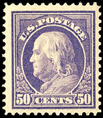 Costs of US Stamp Scott # 421 - 50c 1914 Franklin Perf 12. Matthew Bennett International, Dec 2008, Sale 330, Lot 1777