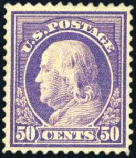 Cost of US Stamps Scott Catalog 421 - 50c 1914 Franklin Perf 12. Harmer-Schau Auction Galleries, Mar 2011, Sale 89, Lot 327