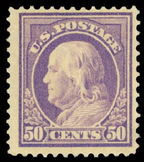 Price of US Stamps Scott Cat. 421 - 50c 1914 Franklin Perf 12. Daniel Kelleher Auctions, Jan 2015, Sale 663, Lot 1777