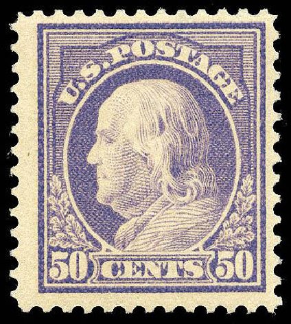 Value of US Stamp Scott Cat. # 421: 1914 50c Franklin Perf 12. Matthew Bennett International, Apr 2008, Sale 326, Lot 388