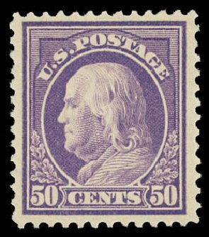 US Stamp Prices Scott Catalog #421: 50c 1914 Franklin Perf 12. Daniel Kelleher Auctions, Aug 2012, Sale 631, Lot 1188
