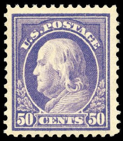 US Stamps Price Scott # 421: 50c 1914 Franklin Perf 12. Matthew Bennett International, Apr 2008, Sale 326, Lot 389