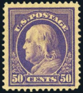 Price of US Stamps Scott Cat. 421 - 50c 1914 Franklin Perf 12. Harmer-Schau Auction Galleries, Oct 2012, Sale 95, Lot 249
