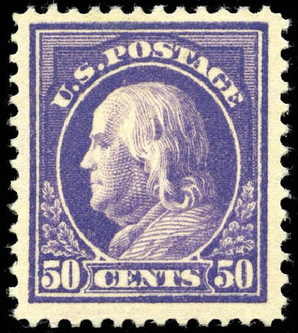 US Stamps Value Scott Catalog #421 - 1914 50c Franklin Perf 12. Matthew Bennett International, Jun 2008, Sale 328, Lot 950