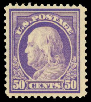 US Stamp Prices Scott Catalog # 421: 50c 1914 Franklin Perf 12. Daniel Kelleher Auctions, Dec 2013, Sale 640, Lot 370